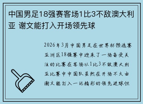中国男足18强赛客场1比3不敌澳大利亚 谢文能打入开场领先球 中国男足18强赛客场1比3不敌澳大利亚 谢文能打入开场领先球