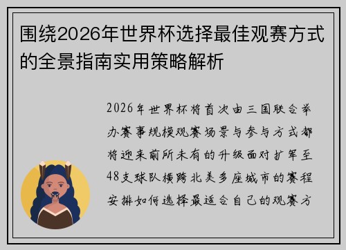 围绕2026年世界杯选择最佳观赛方式的全景指南实用策略解析 围绕2026年世界杯选择最佳观赛方式的全景指南实用策略解析